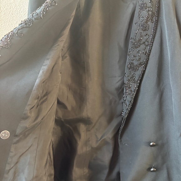 Oleg Cassini Black Tie 100% Silk Vintage Embroidered Beaded Black Blazer Size 14 - Picture 6 of 10